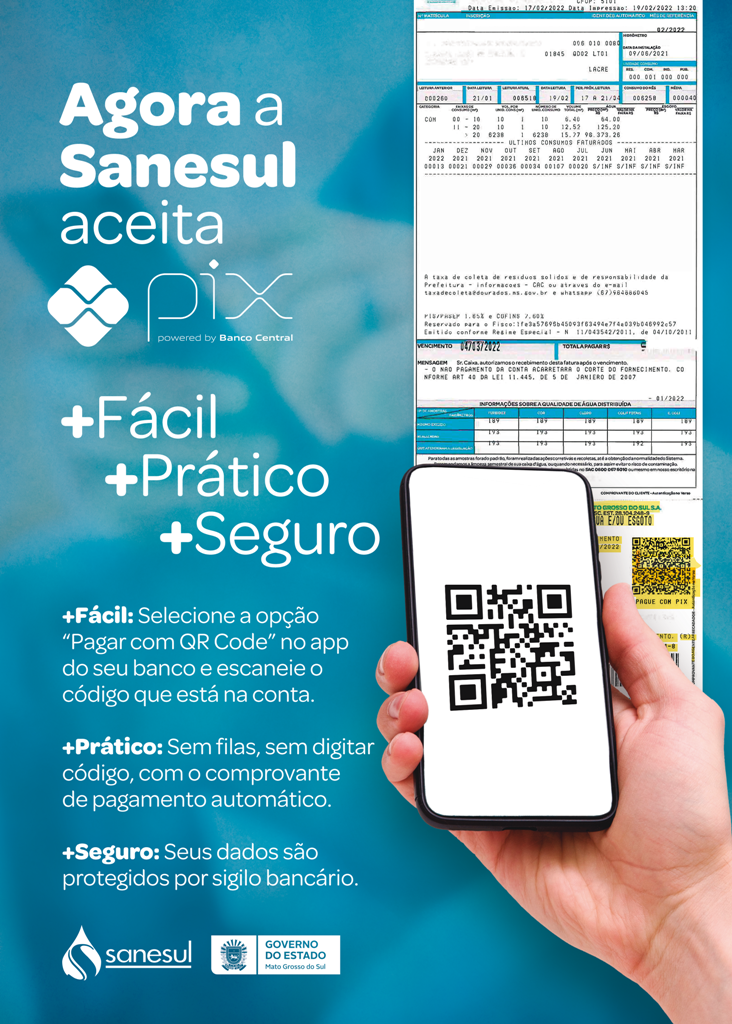Cliente da Sanesul pode pagar a fatura de água e esgoto via PIX