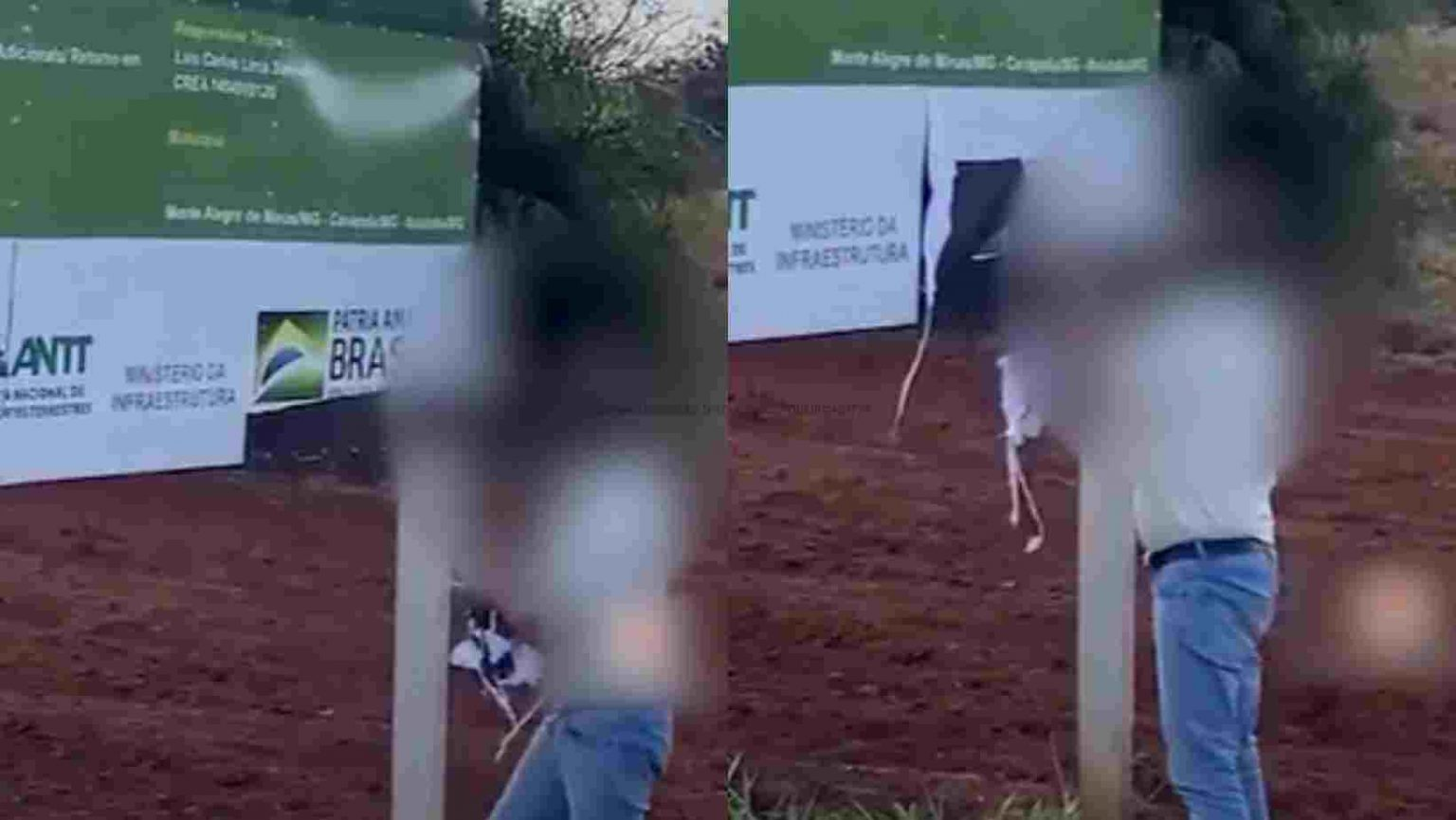 Apoiadores de Bolsonaro vandalizam placas cobertas pelo próprio Governo Federal e postam nas redes