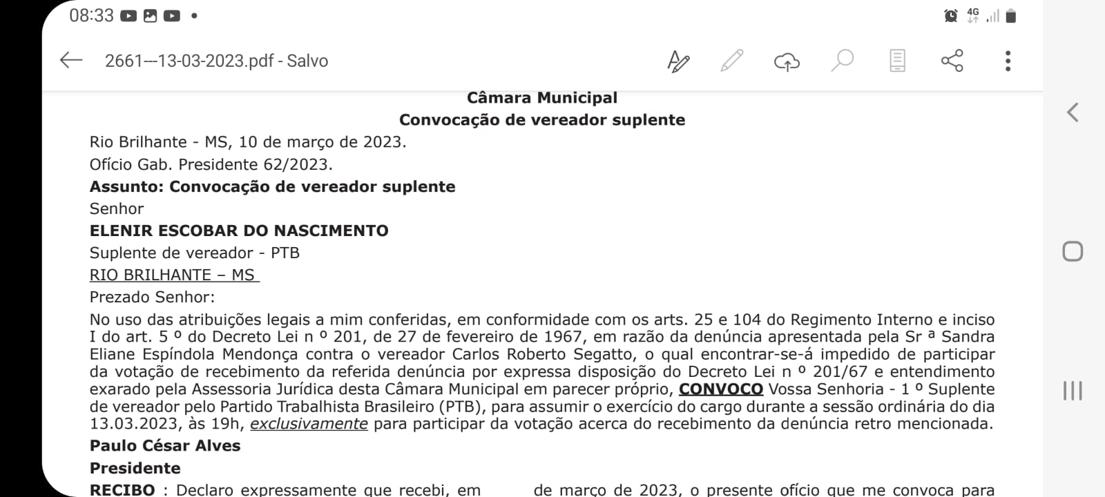 RIO BRILHANTE: CÂMARA VOTA HOJE PEDIDO DE INVESTIGAÇÃO QUE PODE CASSAR MANDATO DO VEREADOR TUCURA