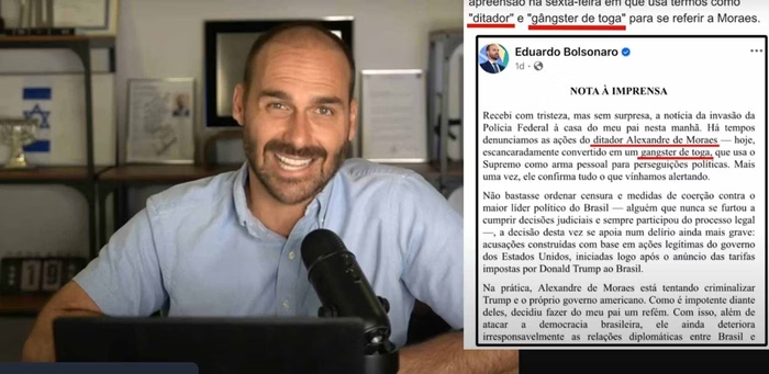 Eduardo Bolsonaro ameaça Moraes e diz que vai tirá-lo do STF.